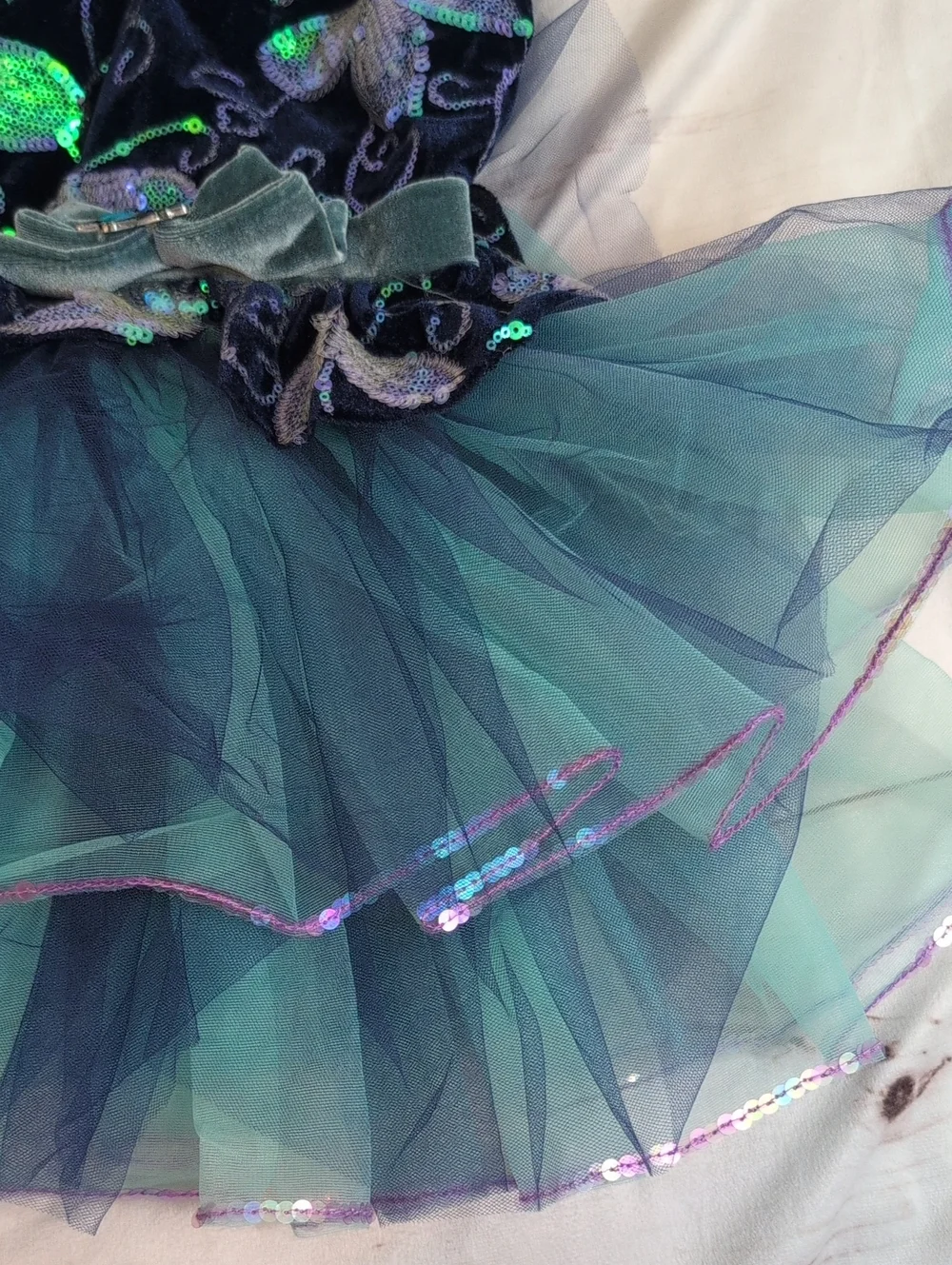 Weissman Navy and Teal Sequin Tulle Dance Costume Childs XS Or 4/5